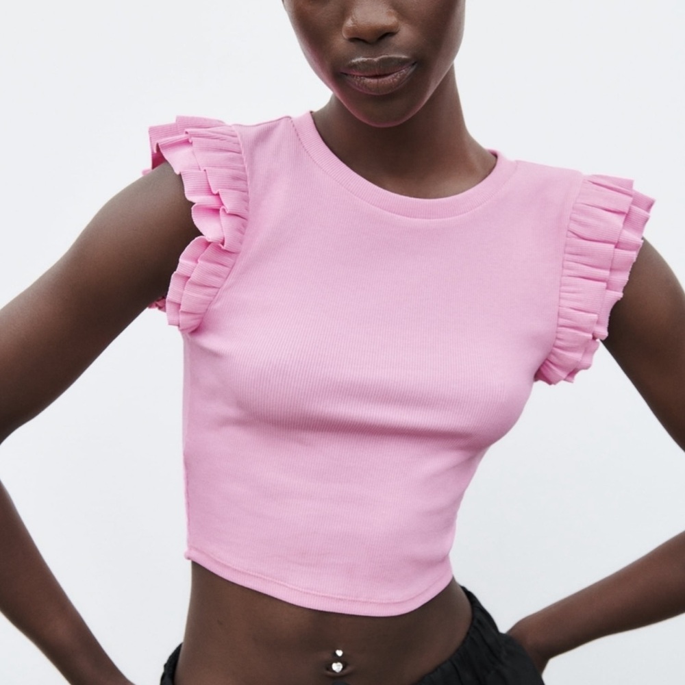 Zara Pink Ruffle Top - Picture 2 of 5